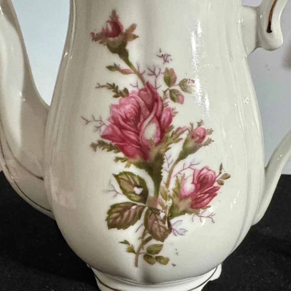 Royal Sealy Teapot China Moss Rose Japan Vtg